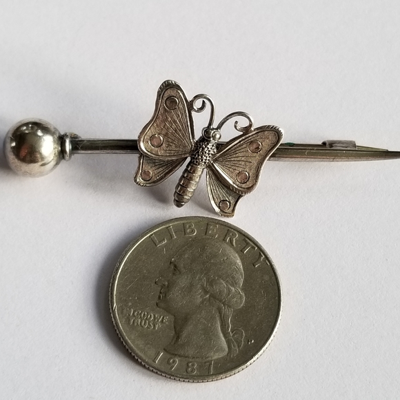 Relisted -antique Butterfly bar pin brooch Sterling Silver victorian edwardian - Picture 5 of 13